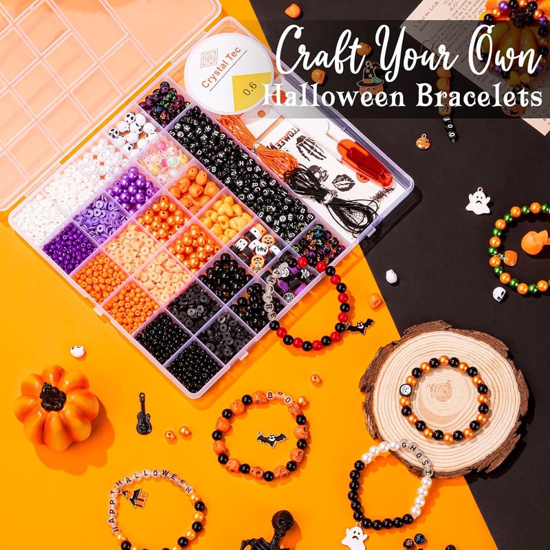 Goldwise Halloween-Inspired Jewelry Making Kit for Adults, 2 Boxes with Black, Orange & Purple Beads, Alphabet Beads (A–Z) & Halloween Charms for DIY Jewelry Design - Image 2